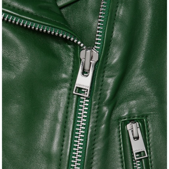 - NWT LAMARQUE Holy Hooded Lambskin Leather Biker Jacket. Bottle Green SZ SMALL - Picture 6 of 16